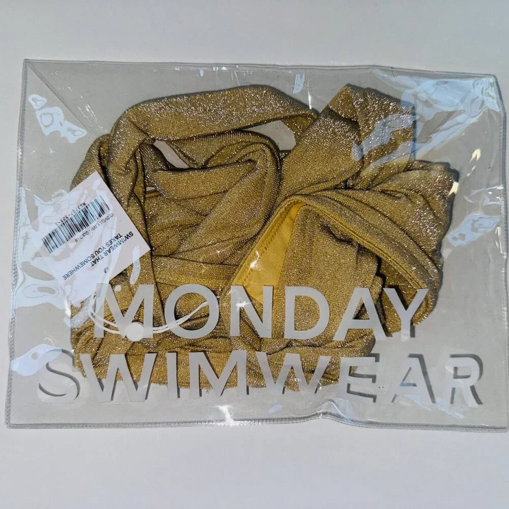 Monday Swimwear Gold Shimmer Wrap Bikini Top Size V
